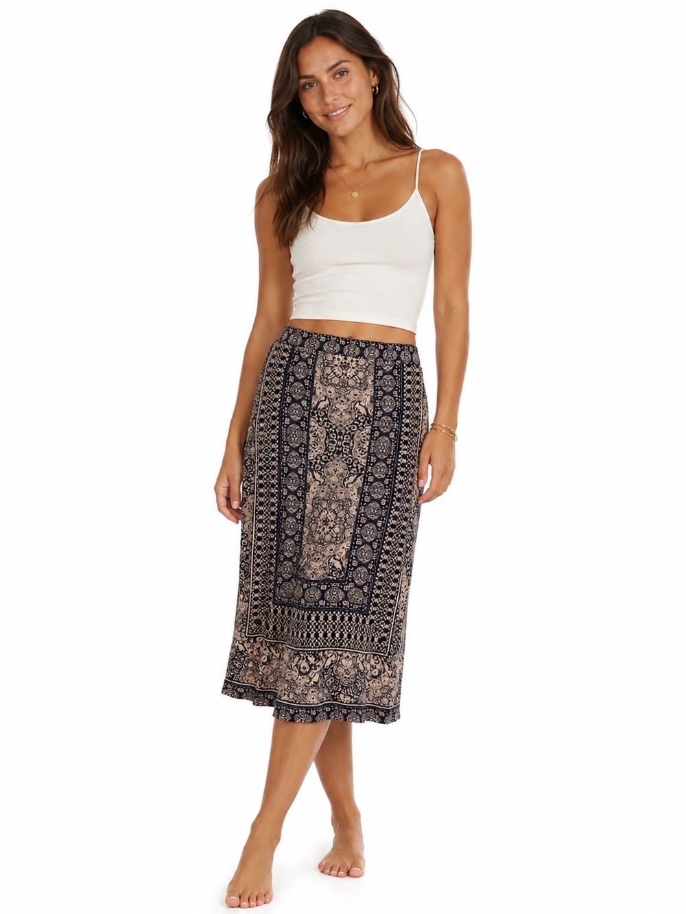 Lucky Brand Navy & Cream Bohemian Midi Skirt